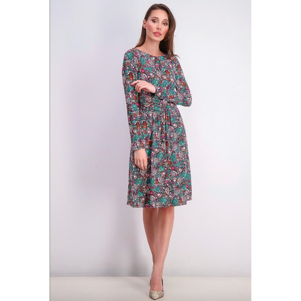 BODEN Abigail Jersey Dress Long Sleeve Green Pink Floral Size 6 Petite